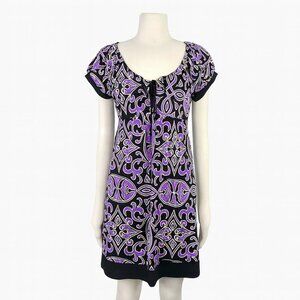I.N.C Dress 90s Y2K Style Babydoll Purple & Black Size Large Short Sleeved